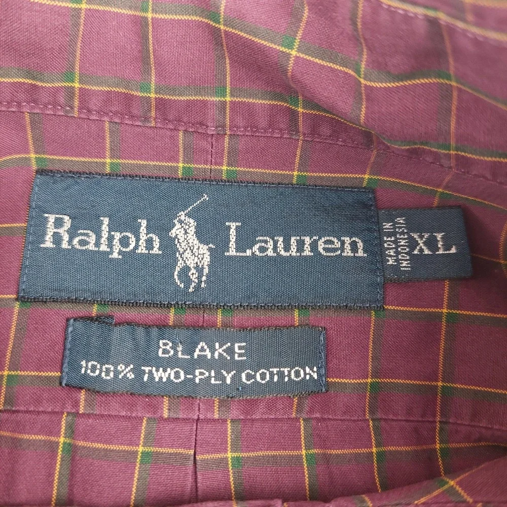 Polo Ralph Lauren Shirt Button Down Mens XL Purple Check Blake Cotton Preppy Dad